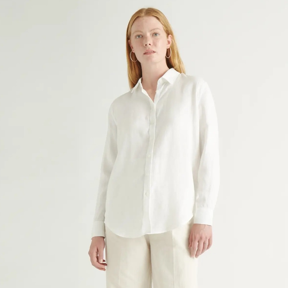 Quince XS White 100% European Linen Long Sleeve Shirt